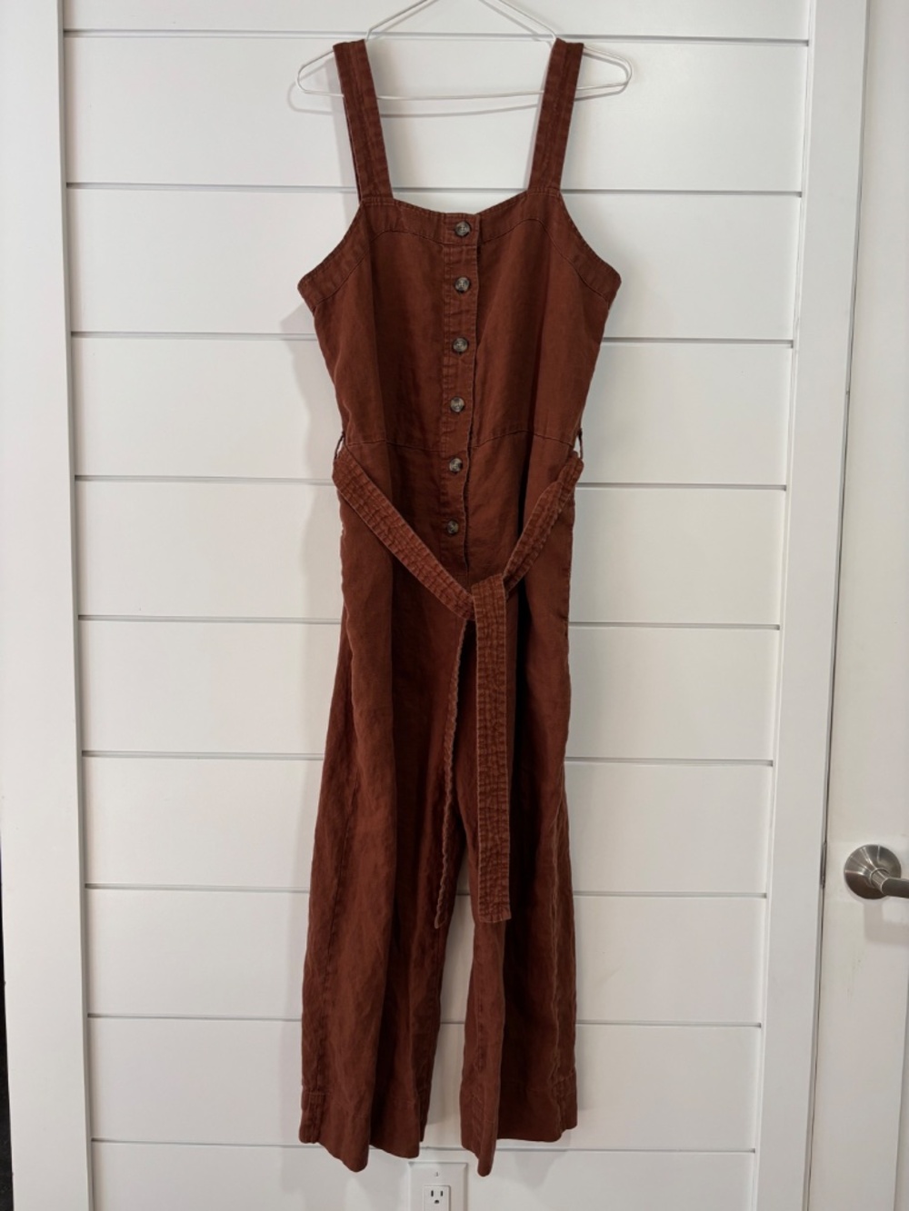 Everlane 100% Linen Picnic cropped Wide Leg Jumpsuit orange/rust est. size M